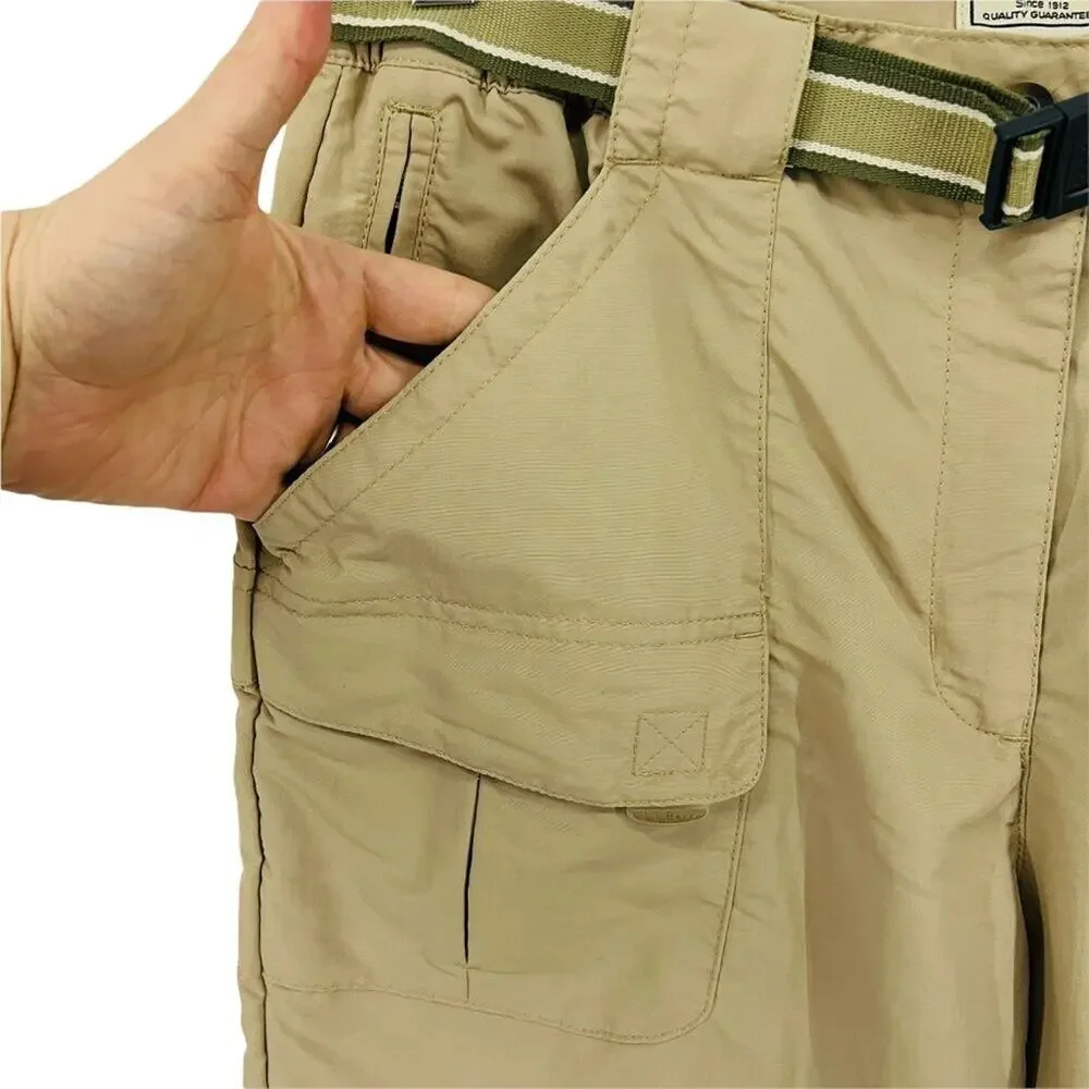 LL Bean Nylon Dark Khaki Belted Pants Mens Size Medium